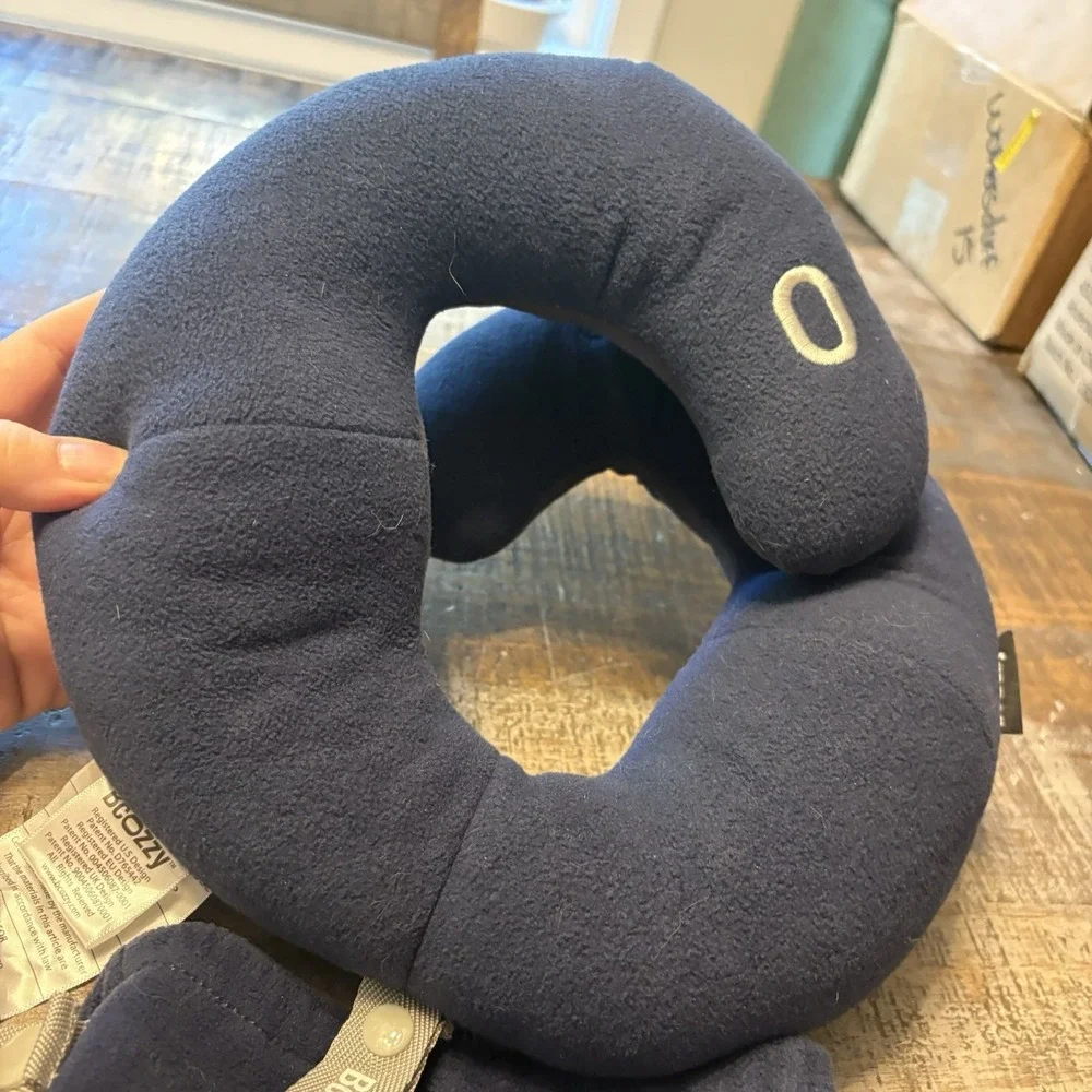 BCOZZY Neck Pillow for Travel Neck Large Blue and Gray With Case